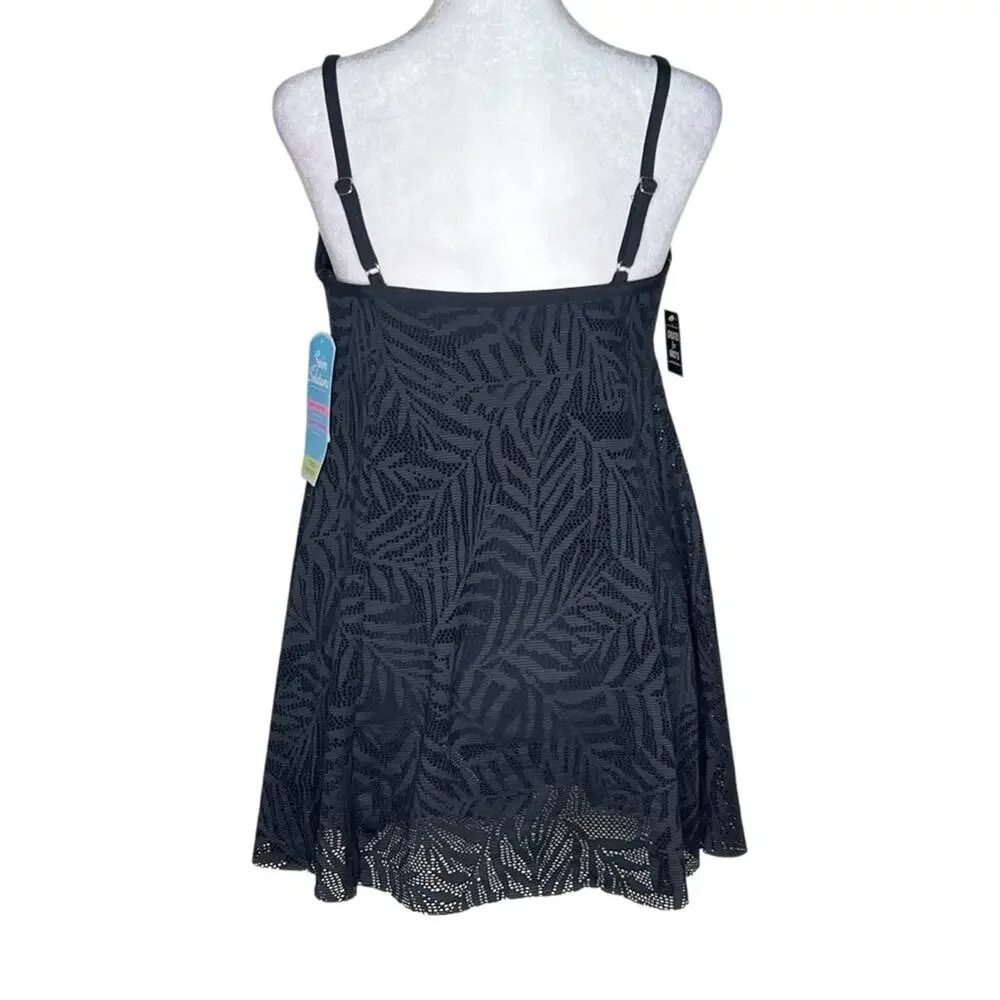 Babydoll Swimdress Size 12 One-Piece Swim Dress Black Crochet Swim Solutions NEW - Picture 2 of 13